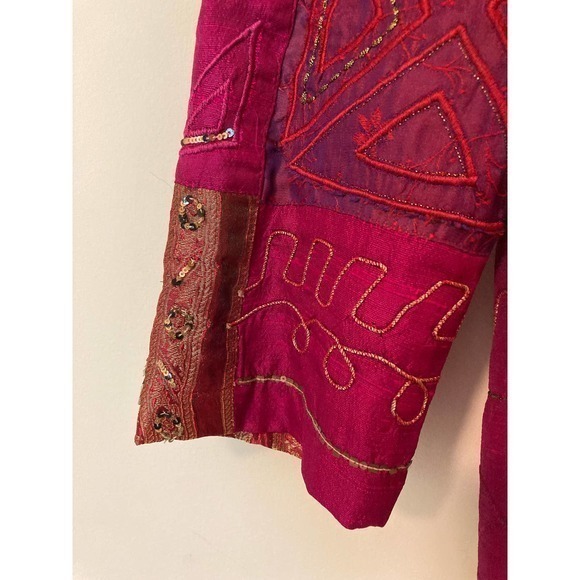 Chico’s Large Beaded Silk Blend Artsy Jacket‎ Embellished Size 2 - Picture 2 of 8
